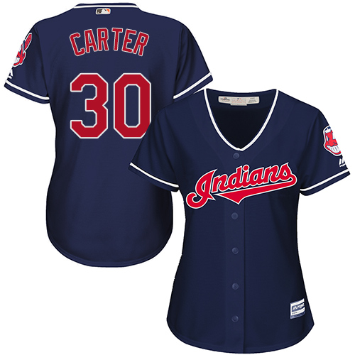 Indians #30 Joe Carter Navy Blue Alternate Women's Stitched MLB Jersey - Click Image to Close